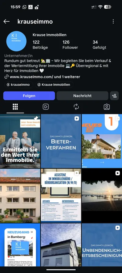 Instagram-Profil von Krause Immobilien